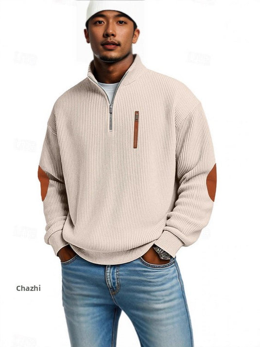 Men's Corduroy Half-Zip Stand Collar Long Sleeve Sweatshirt