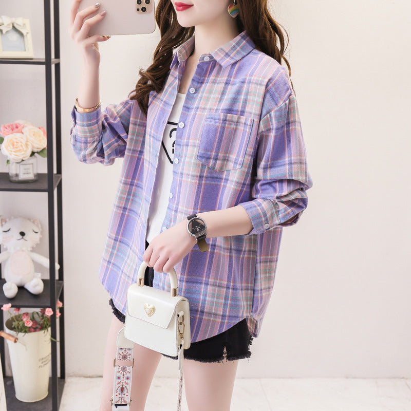 Load image into Gallery viewer, Womens Plaid Long Sleeve Loose Fit Shirt
