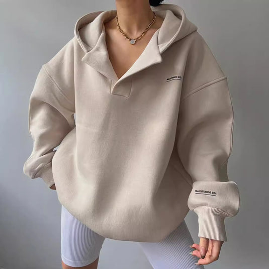 Thick-fabric hooded long-sleeved versatile hoodie