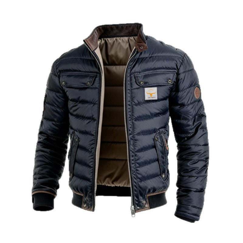 Load image into Gallery viewer, Men's Retro Quilted Zip-Up Jacket with Cotton Filling
