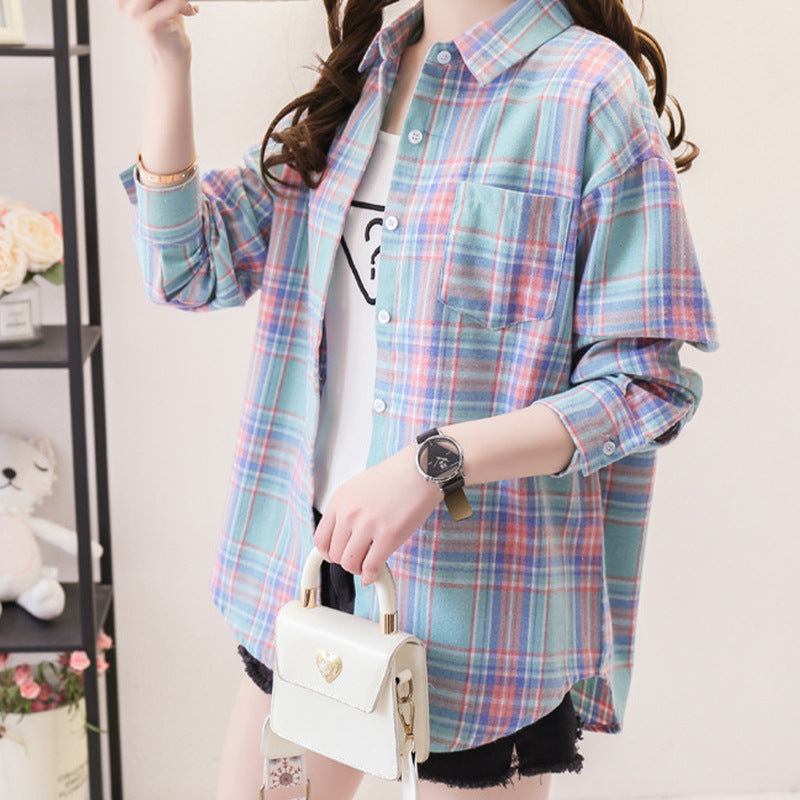 Load image into Gallery viewer, Womens Plaid Long Sleeve Loose Fit Shirt

