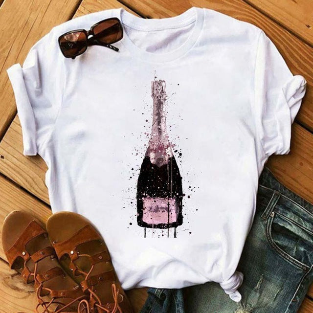 Load image into Gallery viewer, T-shirt Kawaii Rose Gold Wine Glass
