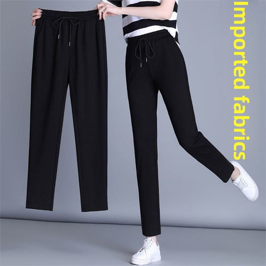 Women's High-Waisted Cotton Straight Casual Pants ? Summer Thin Elastic Trousers