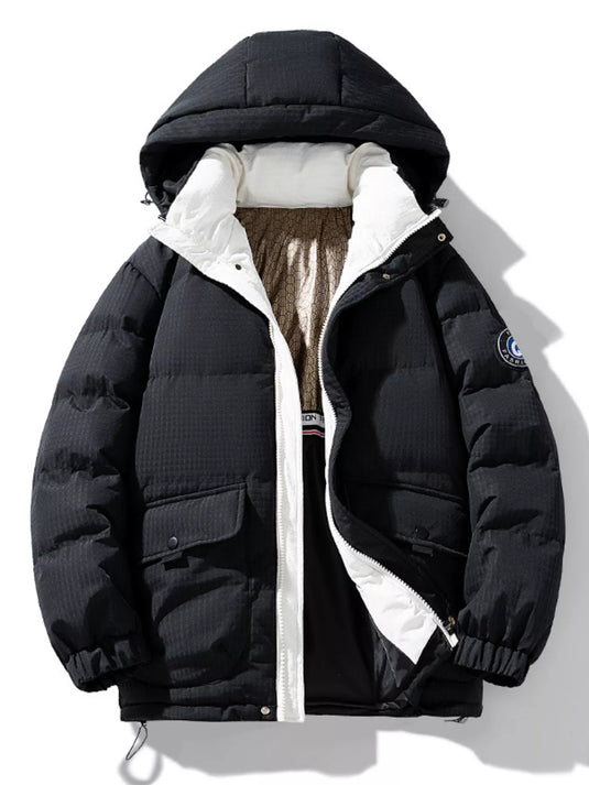 Men's Plus Size Contrast Hooded Puffer Jacket
