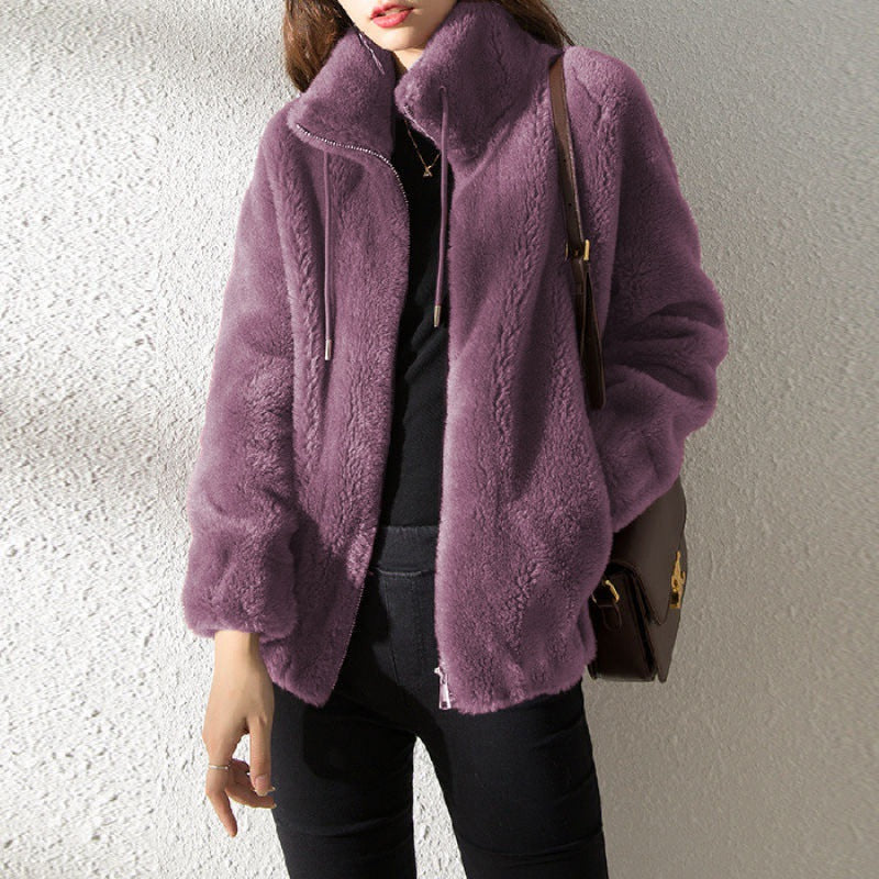 Load image into Gallery viewer, Women Fleece Lined Cardigan Zipper Stand Collar Winter Coat
