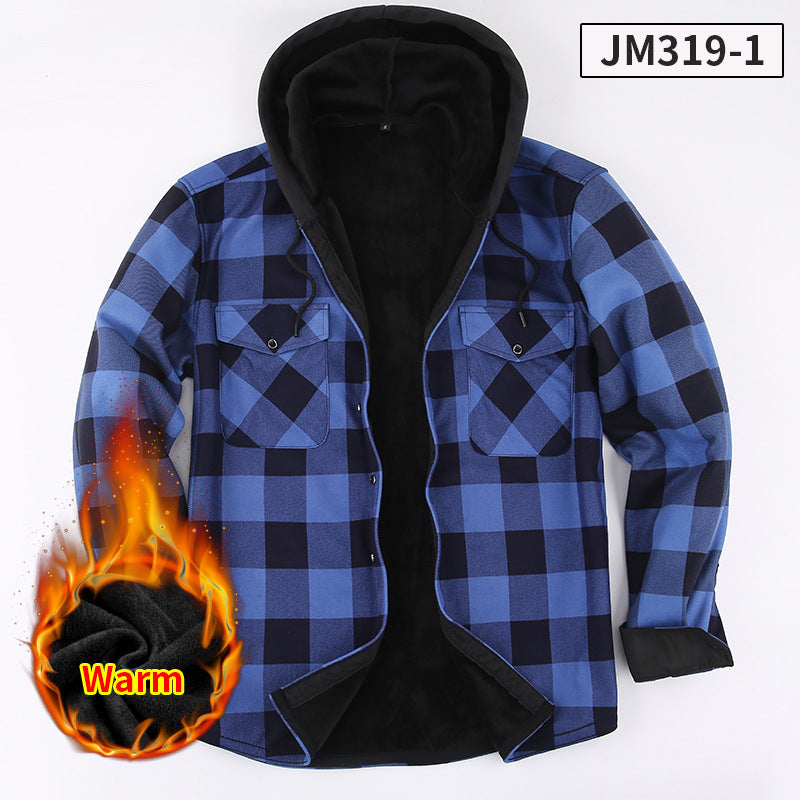 Load image into Gallery viewer, Fleece-Lined Hooded Plaid Shirt-Jacket for Men
