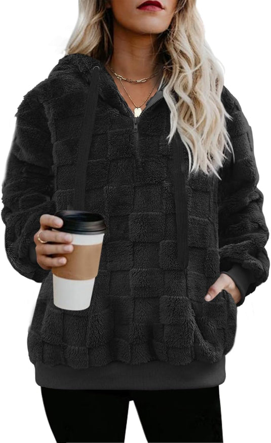 Women's Sherpa Pullover Oversized Fuzzy Hoodie Double Fleece Sweatshirt