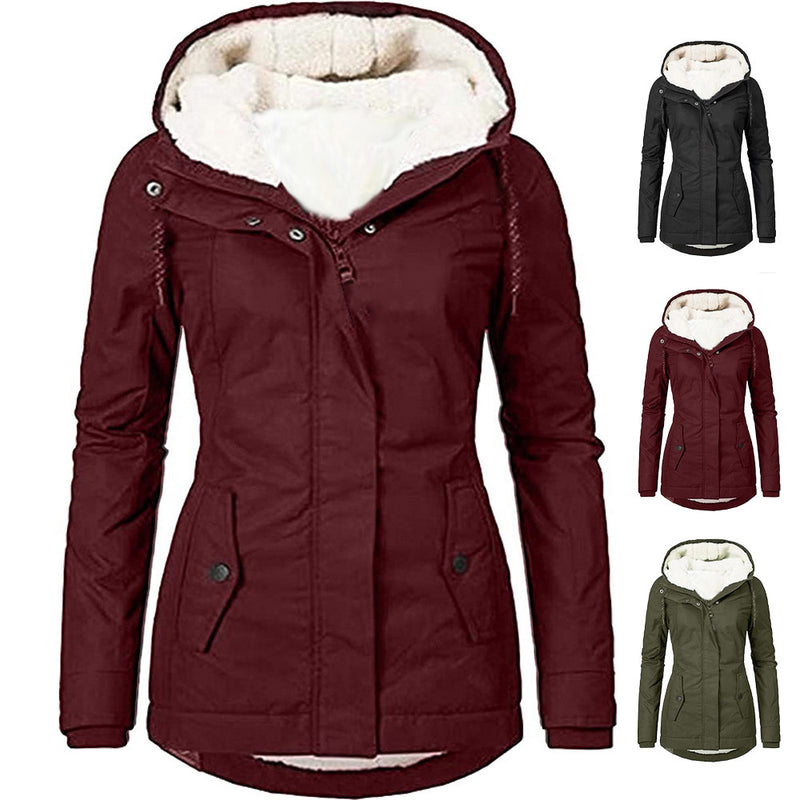 Load image into Gallery viewer, Women's long-sleeved fleece-lined zip-up jacket
