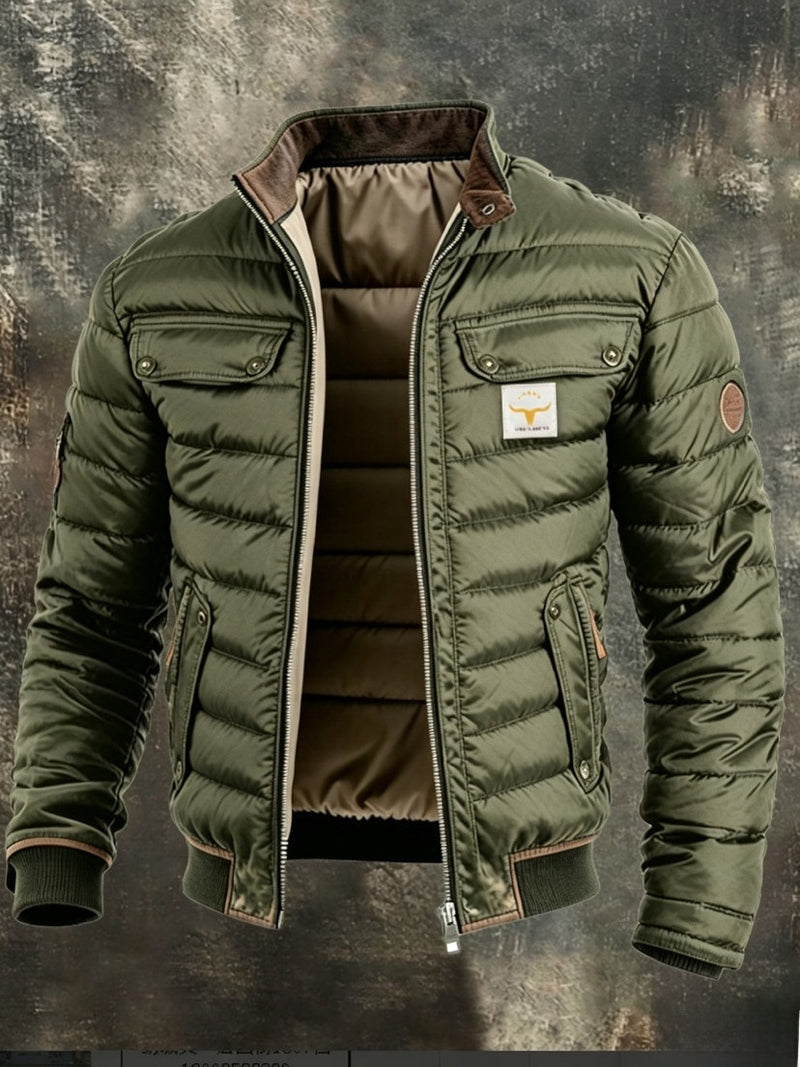 Load image into Gallery viewer, Men's Retro Quilted Zip-Up Jacket with Cotton Filling
