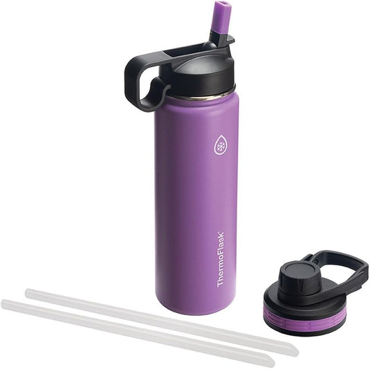 40 Oz Double Wall Vacuum Insulated Stainless Steel Water Bottle with Spout and Straw Lids, Plum