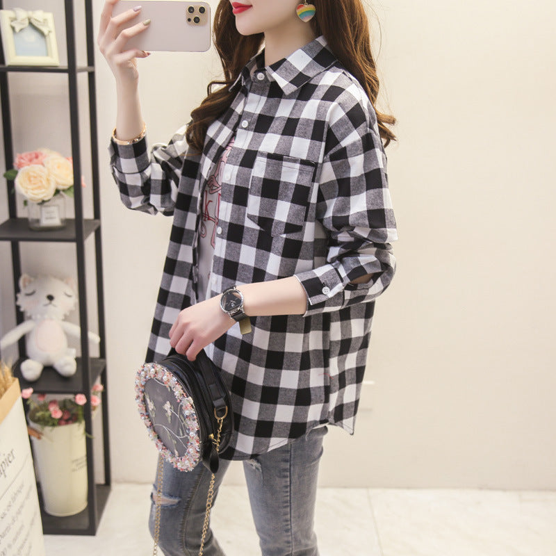 Load image into Gallery viewer, Womens Plaid Long Sleeve Loose Fit Shirt
