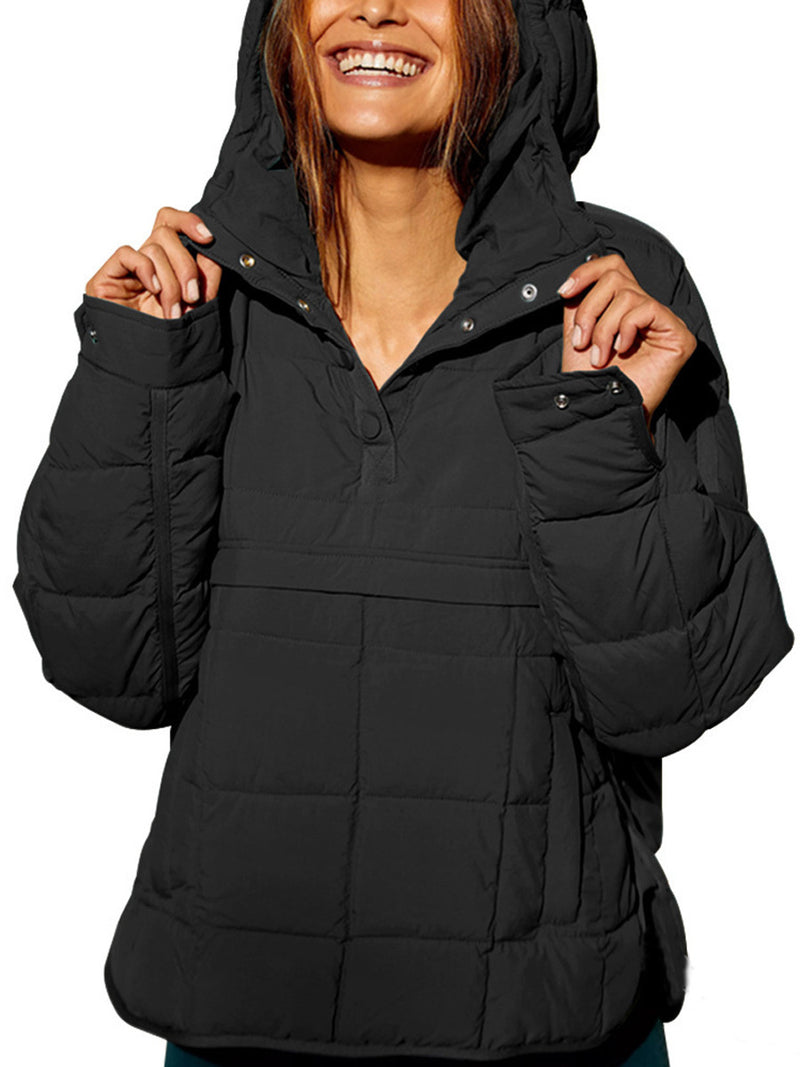 Load image into Gallery viewer, Hooded zipper jacket for women in black – front view
