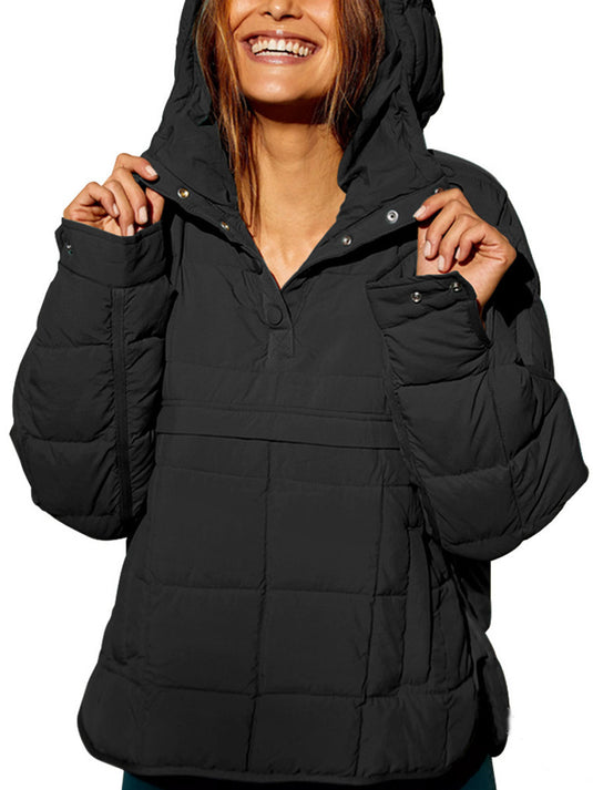 Hooded zipper jacket for women in black – front view