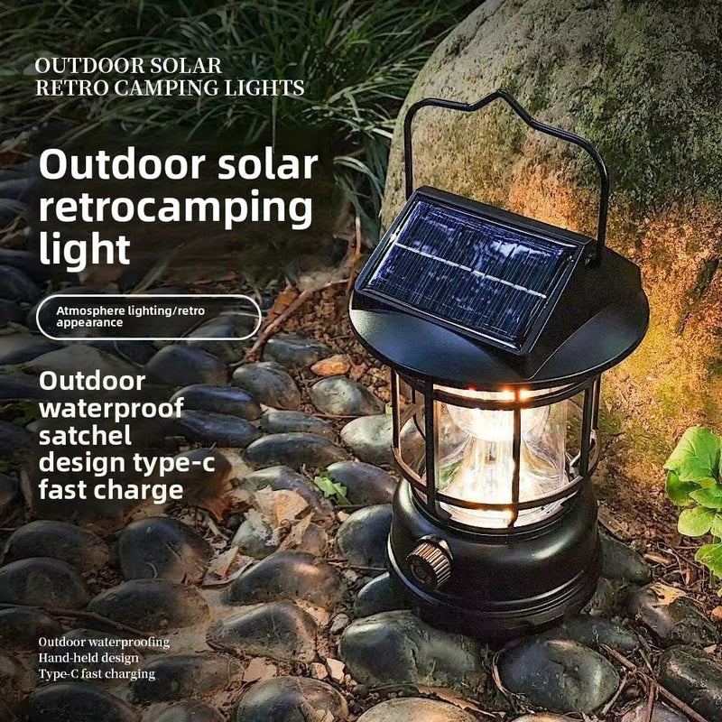 Load image into Gallery viewer, Solar Retro Camping Lamp Outdoor Lighting Horse Lamp Long Life Charging Tent Portable Lamp Warm Light Atmosphere Lamp

