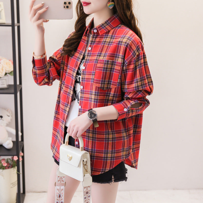 Load image into Gallery viewer, Womens Plaid Long Sleeve Loose Fit Shirt
