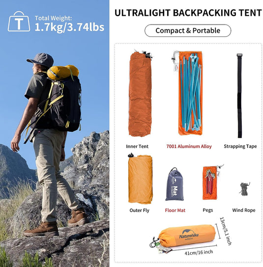 Cloud-Up 1 Person Lightweight tent.  Waterproof, Ultralight, Double Layer for Camping Hiking Backpacking