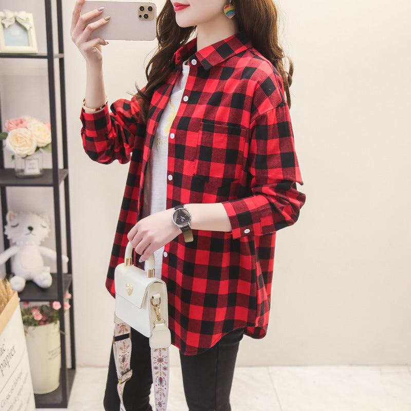 Load image into Gallery viewer, Womens Plaid Long Sleeve Loose Fit Shirt
