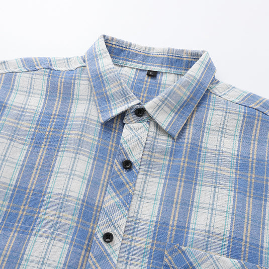 Short Sleeve Plaid Lapel Shirt