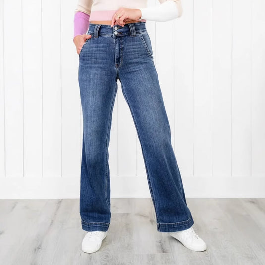 Women's High Waist Straight Leg Distressed Jeans