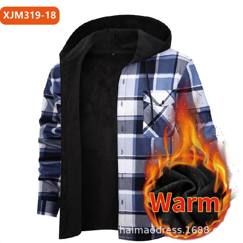 Load image into Gallery viewer, Fleece-Lined Hooded Plaid Shirt-Jacket for Men
