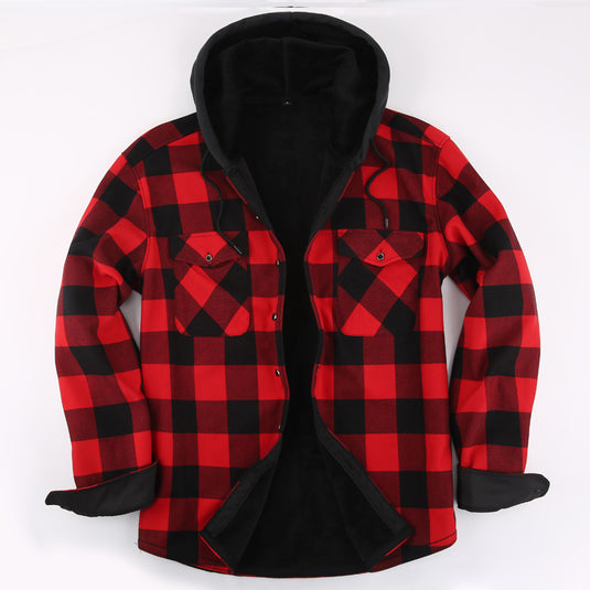 Fleece-Lined Hooded Plaid Shirt-Jacket for Men