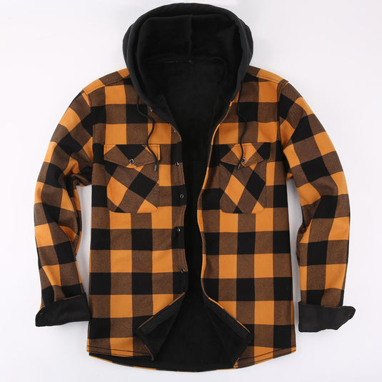 Fleece-Lined Hooded Plaid Shirt-Jacket for Men