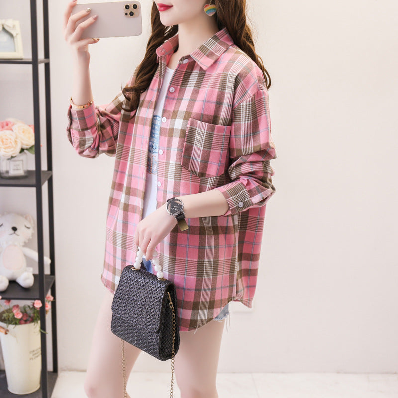 Load image into Gallery viewer, Womens Plaid Long Sleeve Loose Fit Shirt
