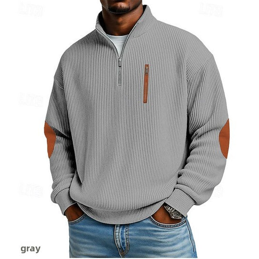 Men's Corduroy Half-Zip Stand Collar Long Sleeve Sweatshirt