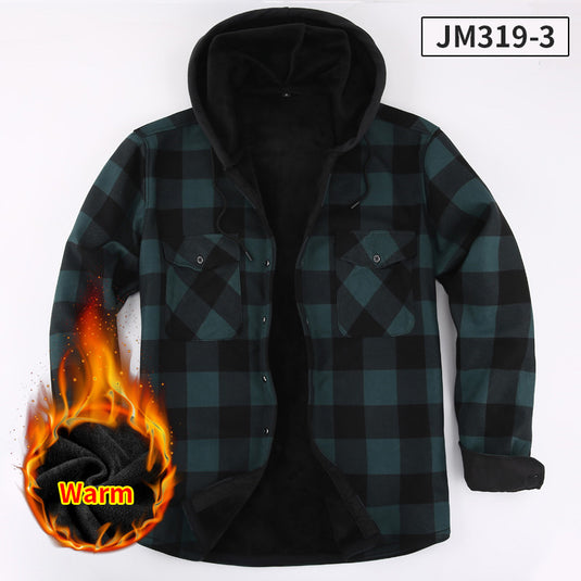 Fleece-Lined Hooded Plaid Shirt-Jacket for Men