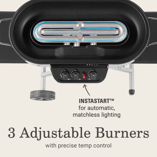 Roadtrip 285 Portable Stand-Up Propane Grill, Gas Grill with 3 Adjustable Burners & Instastart Push-Button Ignition