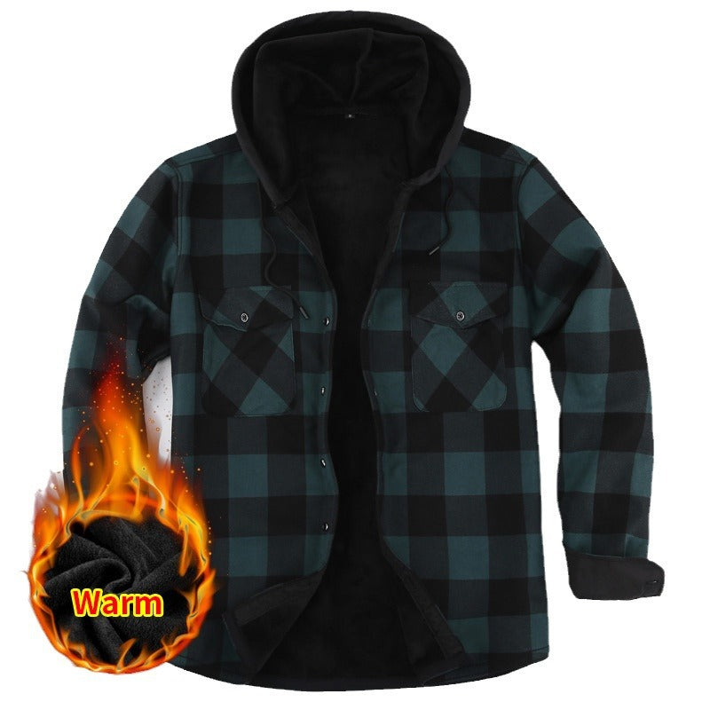 Load image into Gallery viewer, Fleece-Lined Hooded Plaid Shirt-Jacket for Men
