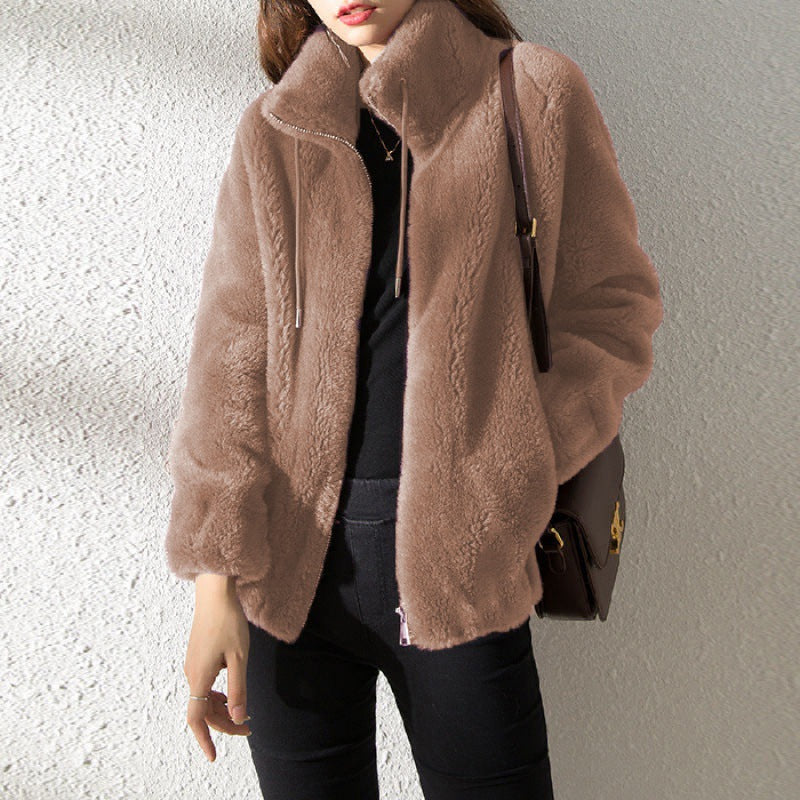 Load image into Gallery viewer, Women Fleece Lined Cardigan Zipper Stand Collar Winter Coat
