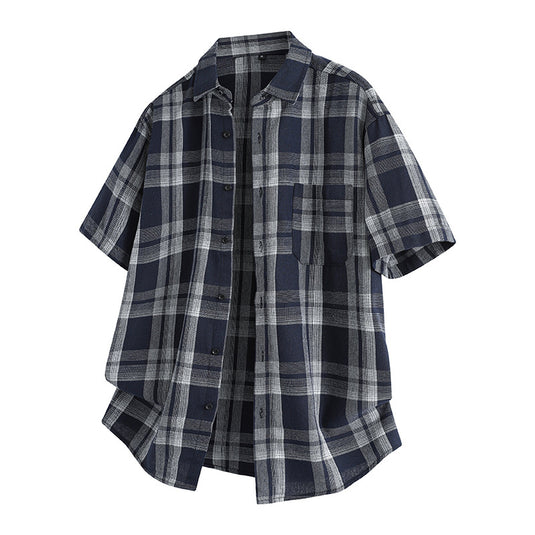 Short Sleeve Plaid Lapel Shirt