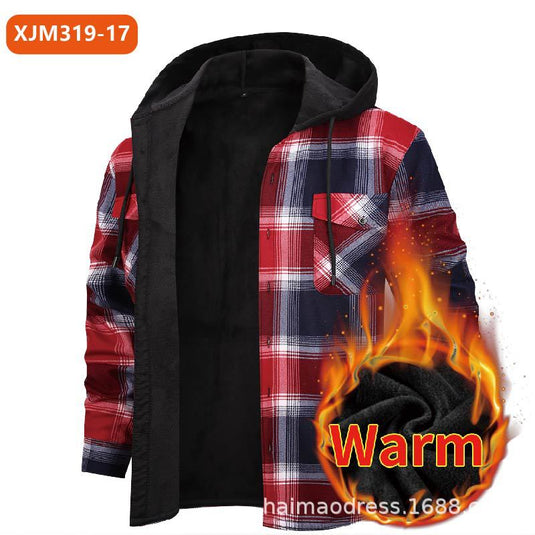Fleece-Lined Hooded Plaid Shirt-Jacket for Men