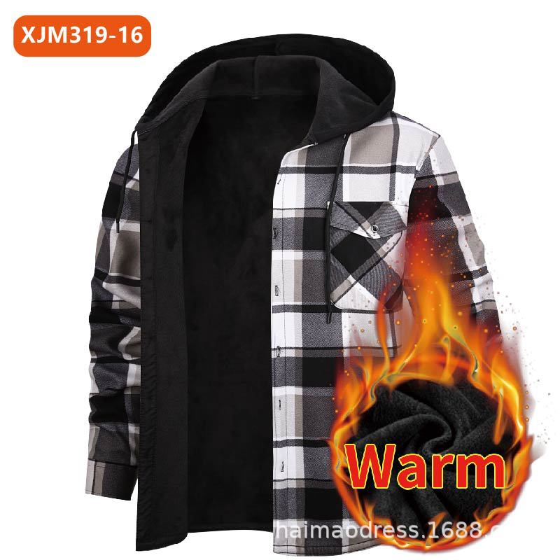 Load image into Gallery viewer, Fleece-Lined Hooded Plaid Shirt-Jacket for Men
