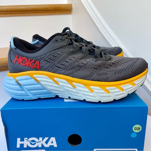 Load image into Gallery viewer, Hoka Gaviota 4 Running Shoes in Castlerock / Anthracite Grey / Blue - Men's
