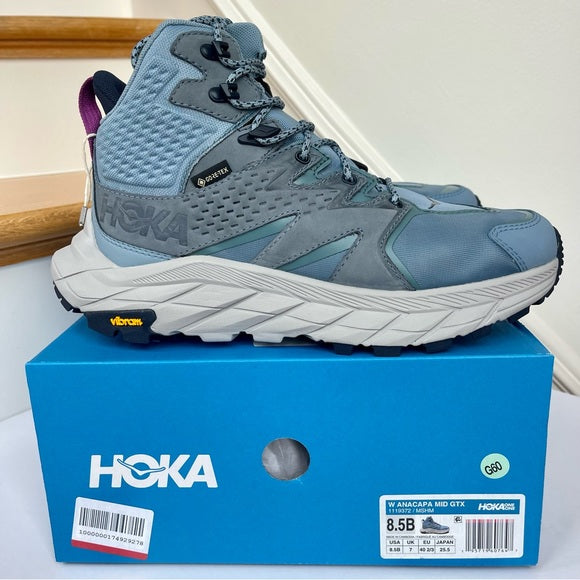Load image into Gallery viewer, Hoka Anacapa Mid GTX Women’s Hiking Shoes in Harbor Mist Blue Gore Tex Boots
