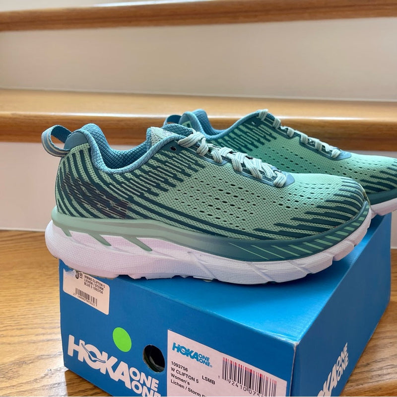 Load image into Gallery viewer, Hoka Clifton 5 Women’s in Lichen / Storm Blue , Brand New Hoka One One
