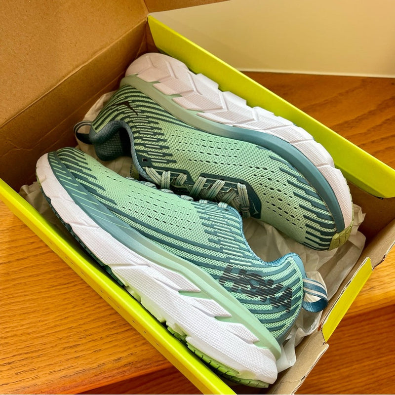 Load image into Gallery viewer, Hoka Clifton 5 Women’s in Lichen / Storm Blue , Brand New Hoka One One
