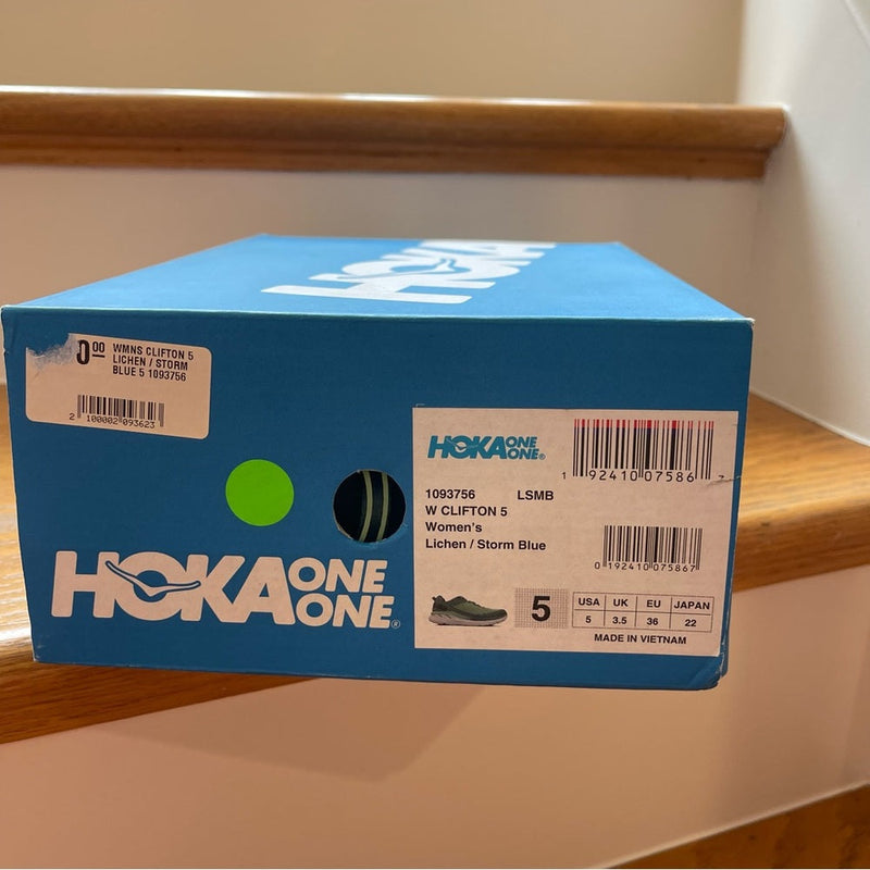 Load image into Gallery viewer, Hoka Clifton 5 Women’s in Lichen / Storm Blue , Brand New Hoka One One
