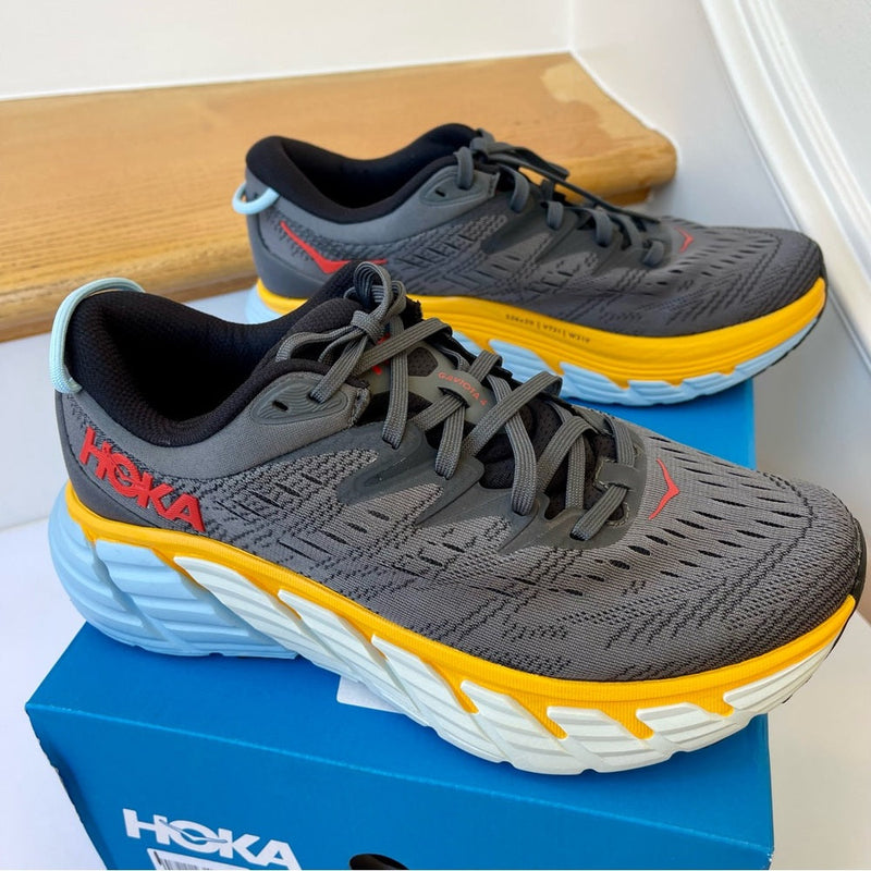 Load image into Gallery viewer, Hoka Gaviota 4 Running Shoes in Castlerock / Anthracite Grey / Blue - Men's
